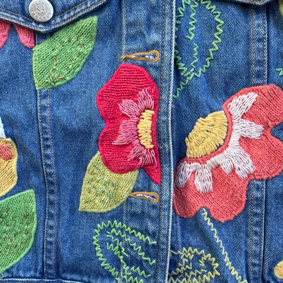 Vtg 1990s Susan Bristol Casuals Blue Jean Denim Vest Size PS Embroidered Flowers - Picture 4 of 8